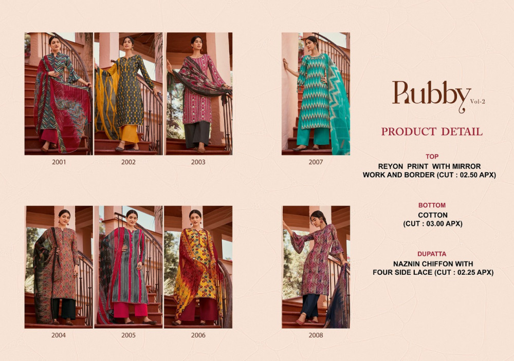 Stuffy Fashion Rubby Vol-2 Reyon Print With Mirror Work Suits Catalog