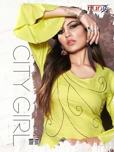 City Girl Kurti Catalogue Set Manufacturer - Heavy Slub Riyon Fabric Top, Heavy Riyon Bottom , 8 Sizes M-L-XL-XXXL, Washable, Printed Pattern, Short Sleeve, Formal Style