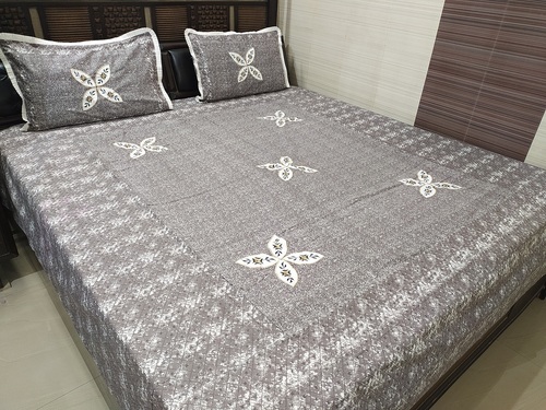 ABC Pure Cotton Embroidery Double Bedsheet with 2 Pillow Covers (90x100 Inches