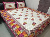 Multi Abc Textile Pure Cotton Double Bedsheet With 2 Pillow Covers Elephant Print (90x100 Inches)