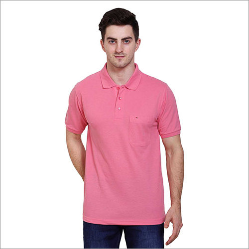 Mens Regular Fit Dry Rose Colour Polo Neck Solid T-Shirt