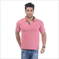 Mens Regular Fit Dry Rose Colour Collar Neck Solid T-Shirt