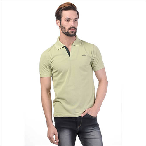 Mens Regular Fit Pista Colour Collar Neck Solid T-Shirt