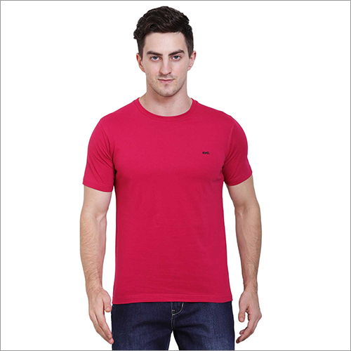 Mens Regular Fit Red Colour Round Neck Solid T-Shirt