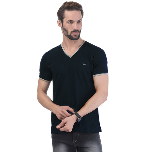 Mens Regular Fit Denim Colour V-Neck Solid T-Shirt Gender: Male