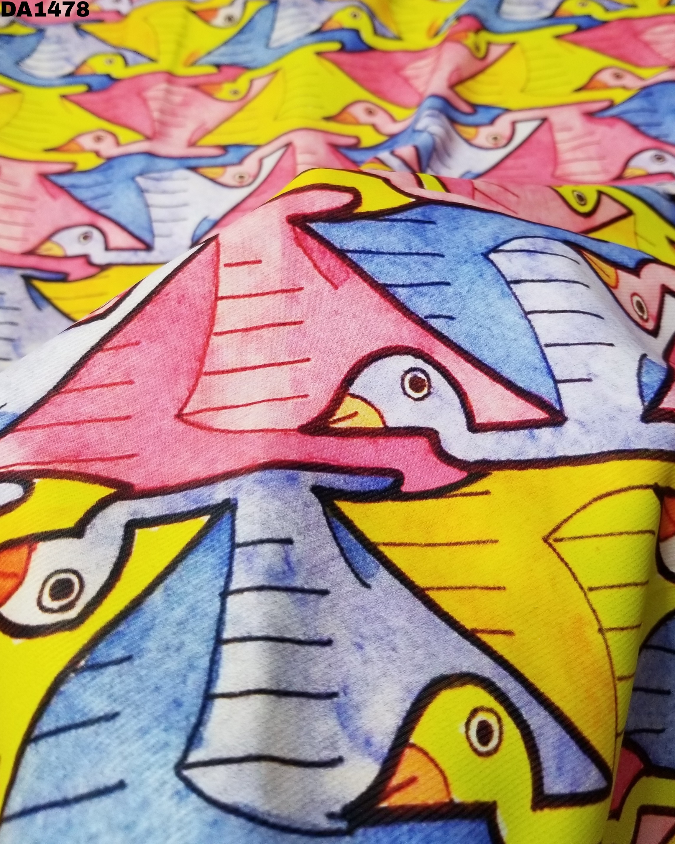 Bird Design Digital Prints on Twill Silk Fabric
