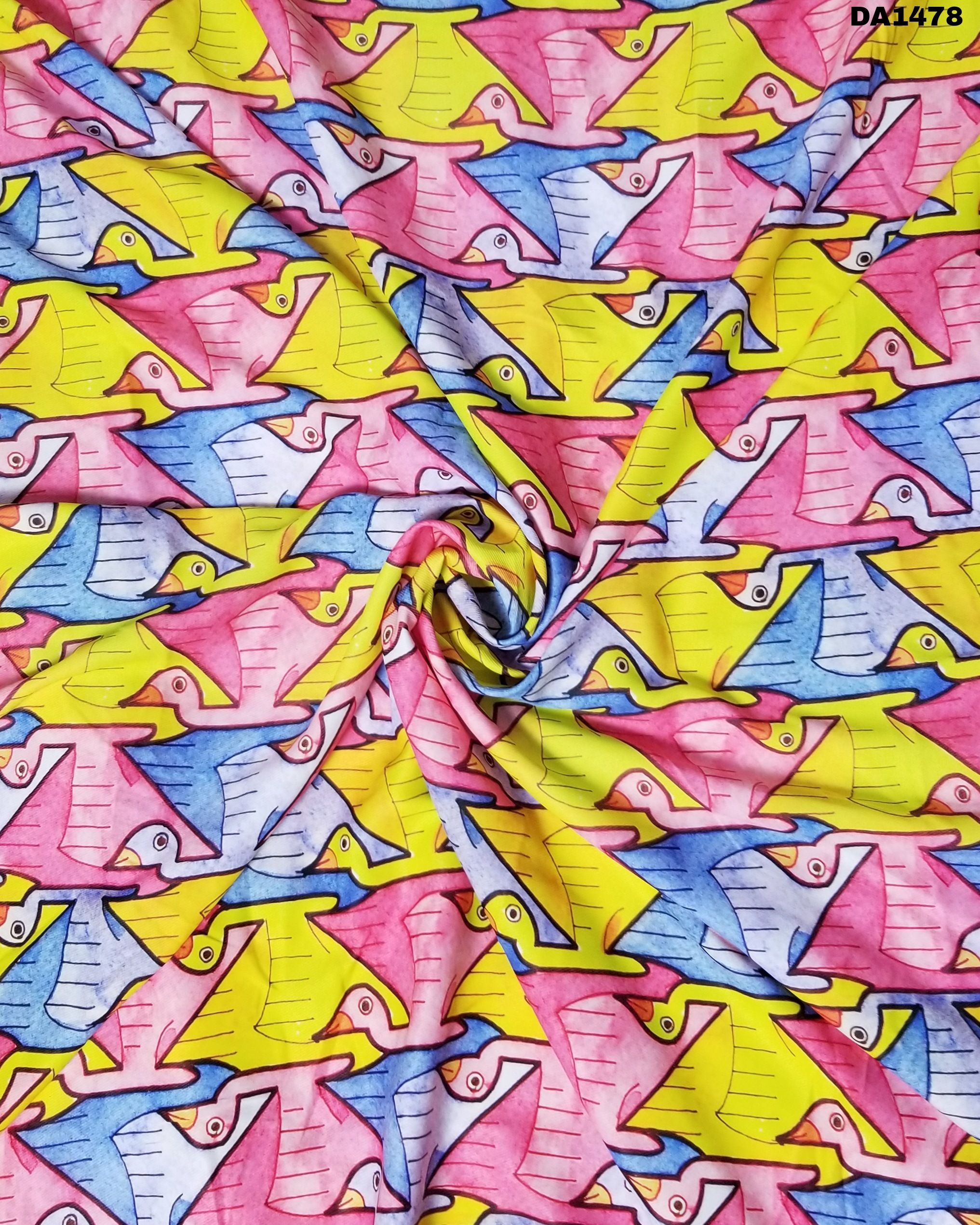 Bird Design Digital Prints on Twill Silk Fabric