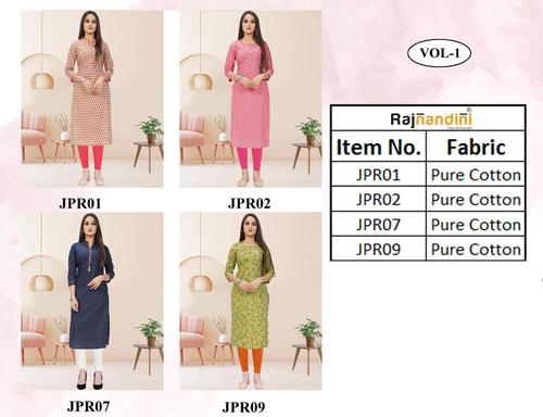 Print Vol-1 Kurti Set Collection - Pure Cotton Jaipuri Printed with Embroidery Work, Sizes S to XXL | Washable, Printed Pattern, Suitable for All Seasons