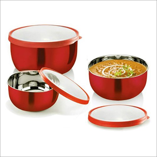 JSI 830 Lacquer Coated Colored Steel Bowl Set With Dual Clear Lid By JAYNA STEEL INDIA