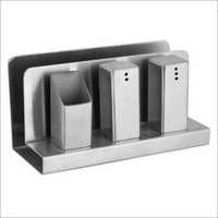 SS Salt Pepper Set With Napkin And Toothpick Holder