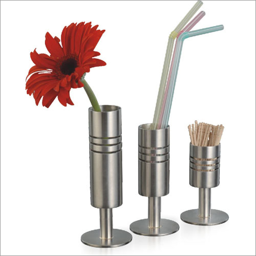 Steel Bud Vase, Straw And Toothpick Holder Set