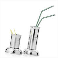 Steel Straw And Toothpick Holder Premium