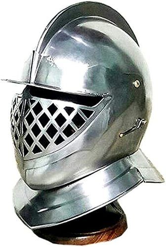 Medieval Knight Burgonet Helmet Wearable Plate Armor Silver Size: Larger