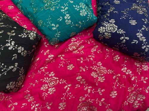 Embroidery Georgette Fabric - Viscose Material, 44 Inch Width | Exceptionally Soft, Washable, All Over Design with Golden Sequence Work