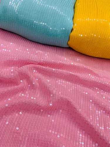 Embroidery Poly Georgette Fabric - 44 Inch Regular Width, Embroidered with Sequence and Thread Work, Available in Various Colors