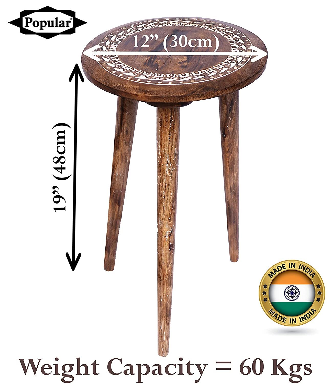 Wooden Side Stool (Natural Finish Round)