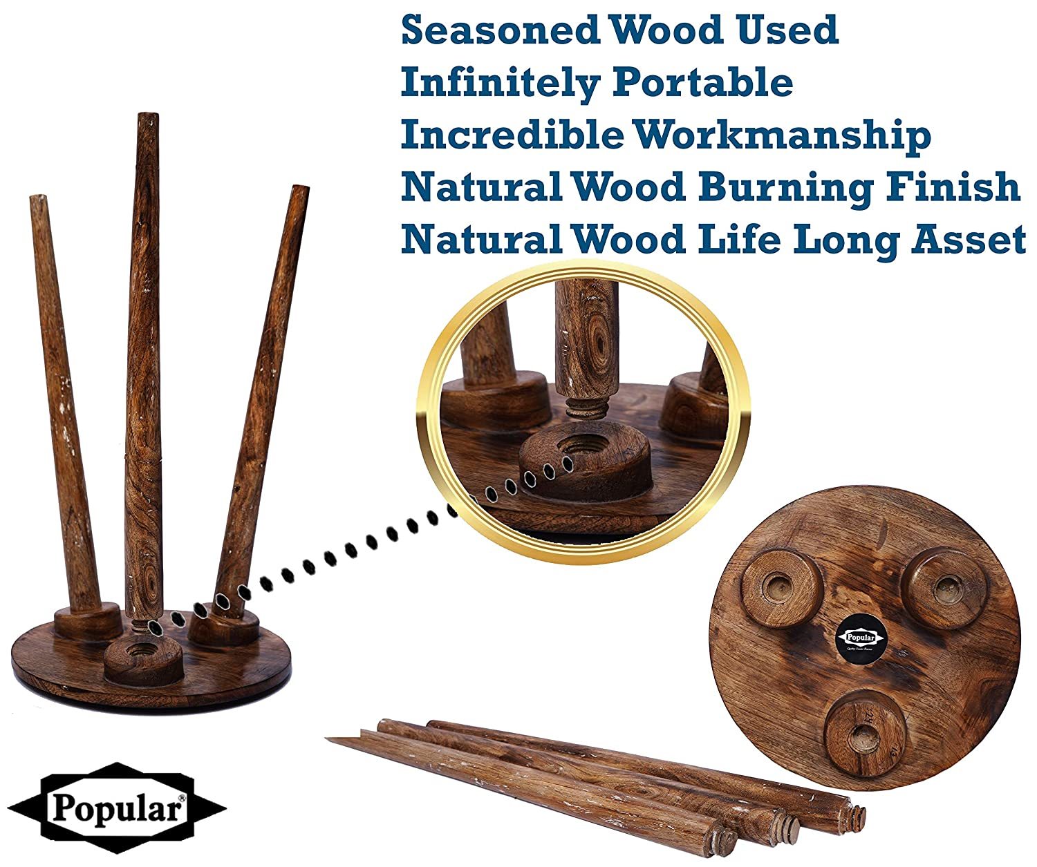 Wooden Side Stool (Natural Finish Round)
