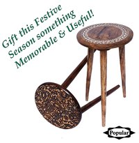 Wooden Side Stool (Natural Finish Round)