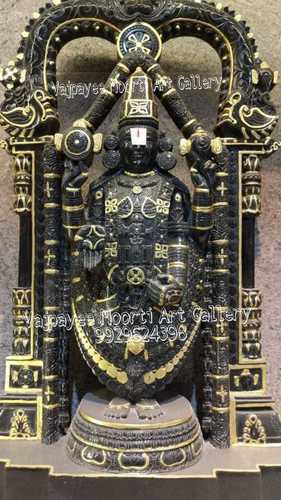 Glossy Black Marble Tirupati Balaji Statue
