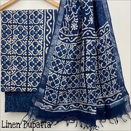 Indian Ladies Designer Hand Block Print Linen Dupatta Suit