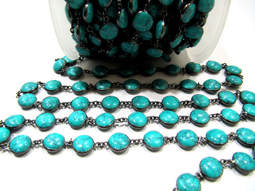 Turquoise Plain Round Coin Shape 11mm Bezel Chain