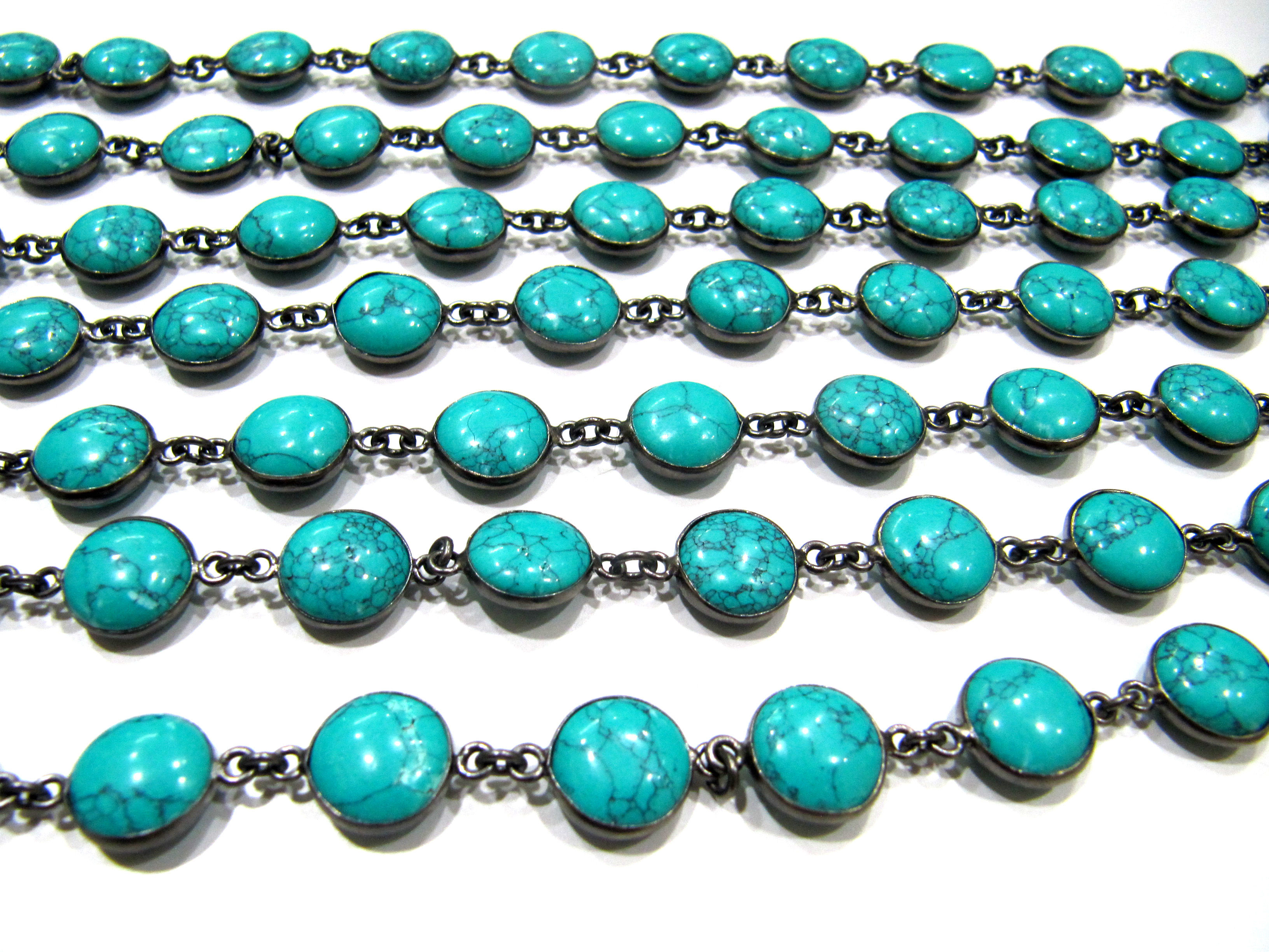 Turquoise Plain Round Coin Shape 11mm Bezel Chain