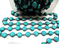 Turquoise Plain Round Coin Shape 11mm Bezel Chain