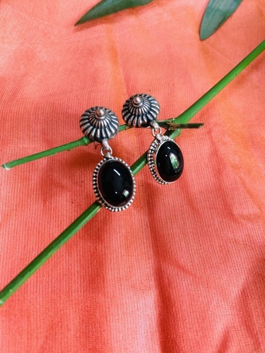 Sterling Silver Oxidized Black Onyx Earrings