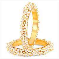 Ladies Guza Golden Pearl Bangles - Brass With Imitation Pearl, Elegant Design For Engagement, Wedding, And Party Occasions, Non-allergic Plating