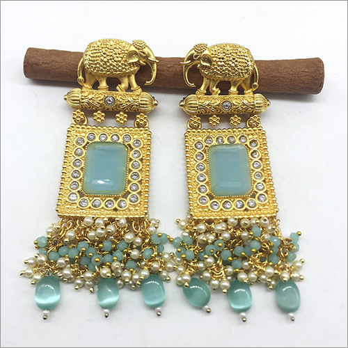 Golden Green Ladies Temple Earring