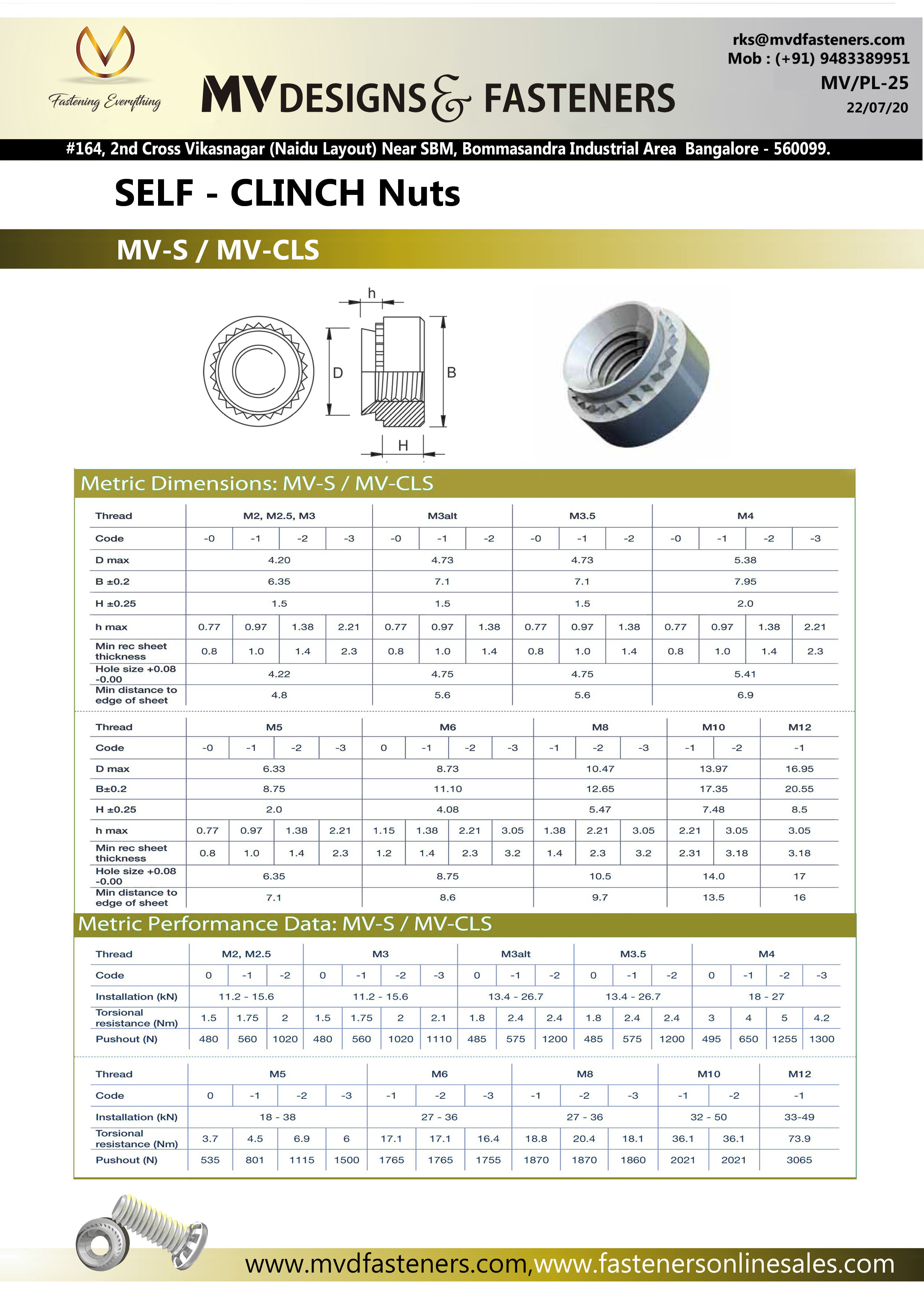 Mv cls Self Clinching Nut