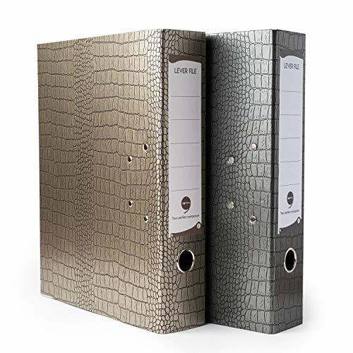Comma Croco - Foolscap Size - 70mm Clip - Lever Arch File (White Gold and Titanium Grey)