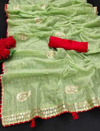 Kesar Pista Chanderi Cotton Saree