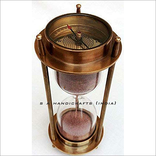 Brass Sand Timer Hourglass With Antique compass