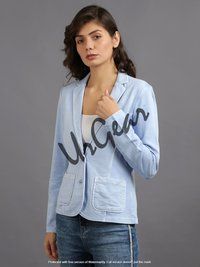 Women Sky Blue Solid Jacket