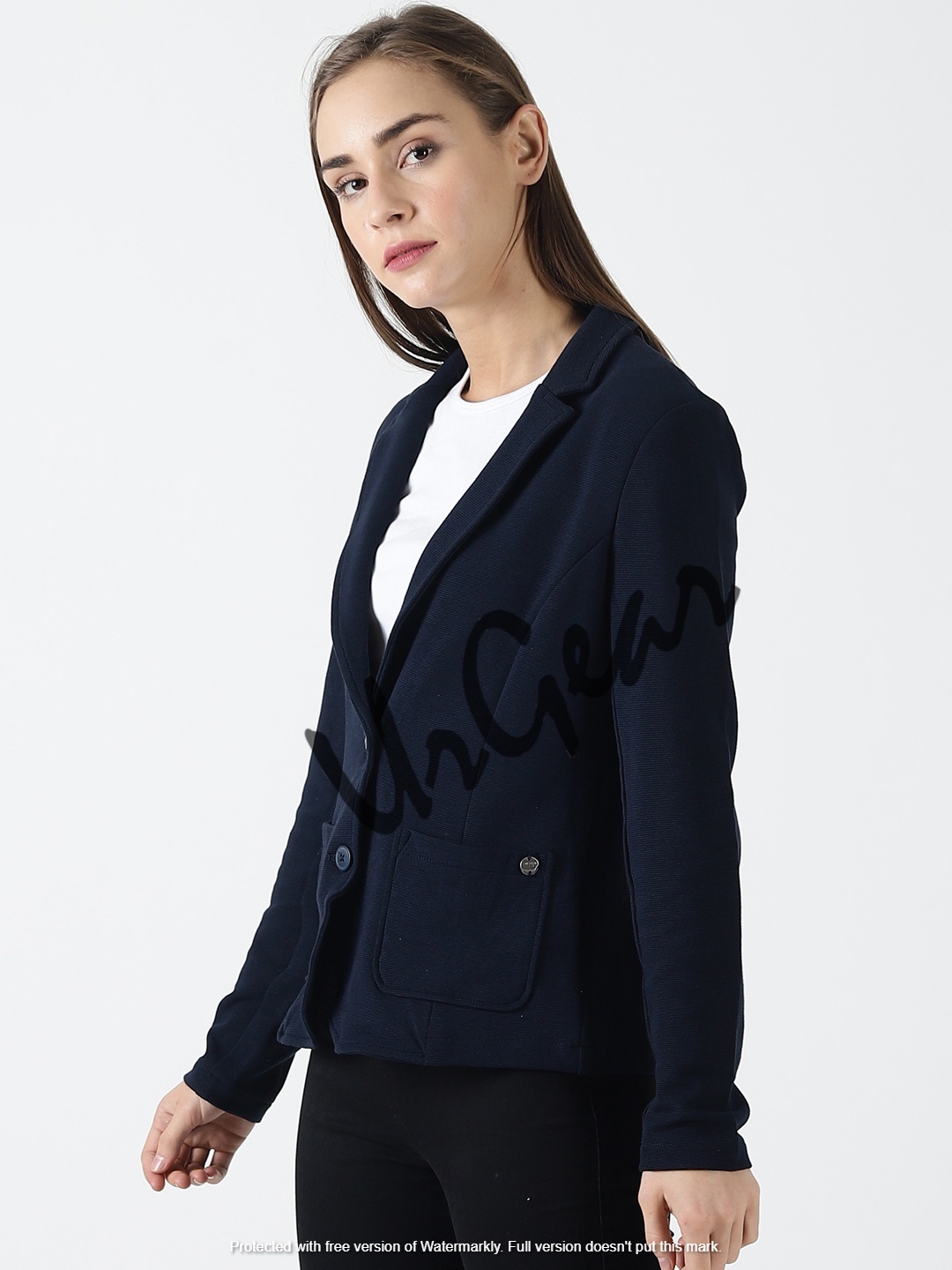 Women Solid Navy Jacket