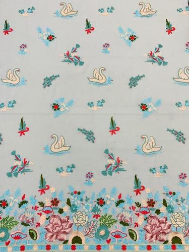Embroidery Poly Georgete Fabric - Multi-Coloured Thread Work, Exceptionally Soft Texture, Washable, Available in Various Colors, Custom Length