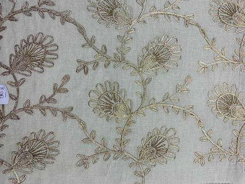 Embroidery Cora Cotton Fabric - Cora Cotton, Custom Length, Available in Various Colors | Embroidered with Gold Gotta Ribbon