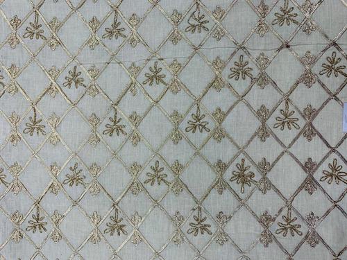 Embroidery Cora Cotton Fabric - Cora Cotton, Custom Length, Available in Various Colors | Embroidered Design with Gold Gotta Work Accent