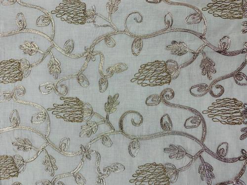 Embroidery Cora Cotton Fabric - Cora Cotton, Various Lengths Available | Embroidered Pattern with Gold Gotta Work Ribbon, Multiple Color Options