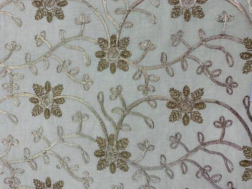 Embroidery Cotton Fabric - Cora Cotton Material, Embroidered Pattern with Gold Gotta Work | Available in Different Colors, Custom Lengths