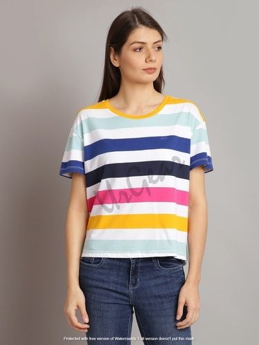 Multicolor Womens Round Neck T-Shirt