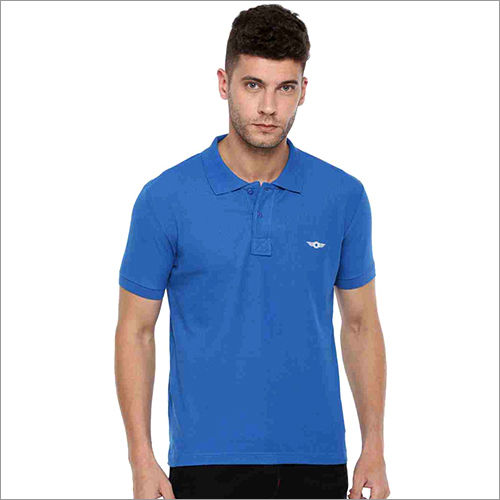 Blue Mens Collar Half Sleeve T Shirt