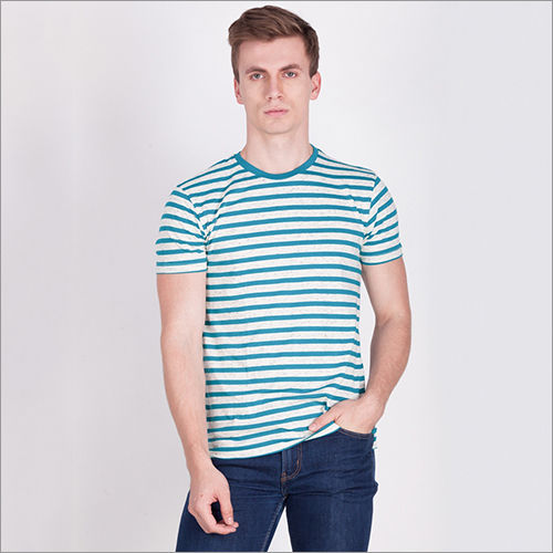 Mens Horizontal Striped Round Neck T Shirt Gender: Male