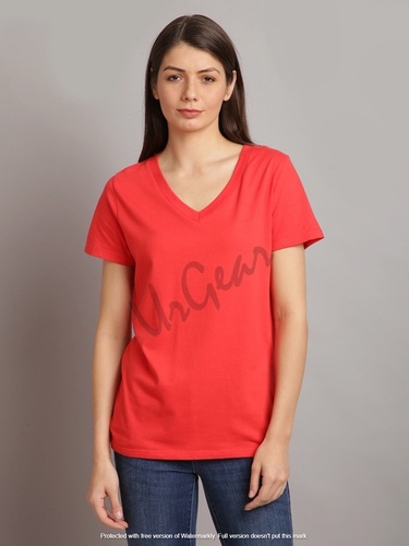 Red Womens V Neck T-Shirt