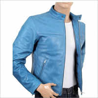 Mens Sky Blue Leather Jacket