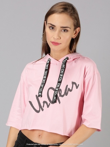 Womens Trendy Hooded Pink Crop Top