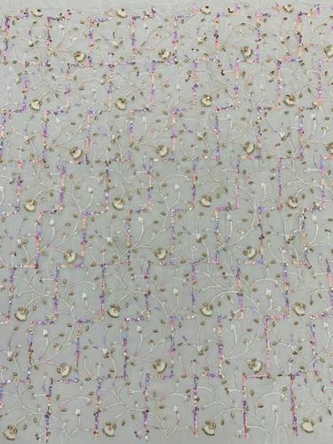 Embroidery Viscose Georgette Fabric - 44 Inch Width, Dyeable Viscose Georgette with Multi-Coloured Sequence and Thread Work | Available in Various Colors, Meter Length Options