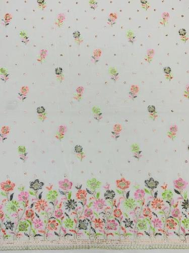 Embroidery Viscose Georgette Fabric - 44 Inch Width, Multi-Color Sequence and Thread Embroidery | Exceptionally Soft, Washable, Custom Length Available