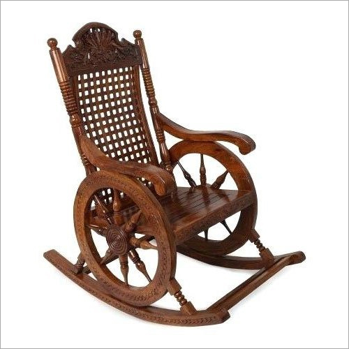 Brown Teak Wood Rocking Chair